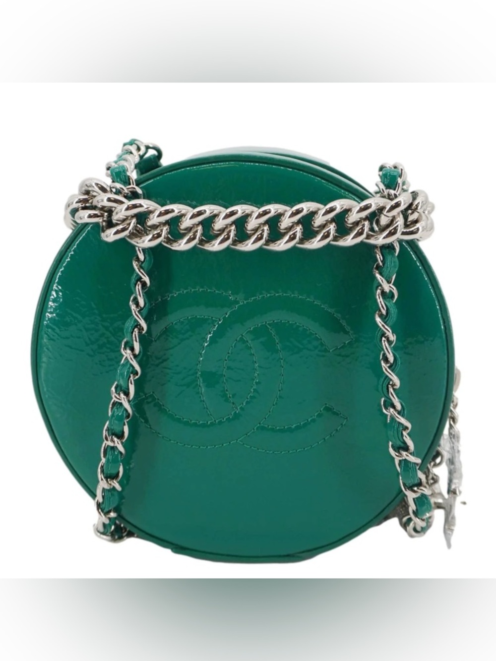CHANEL ROUND AS EARTH GREEN PATENT LEATHER BAG
